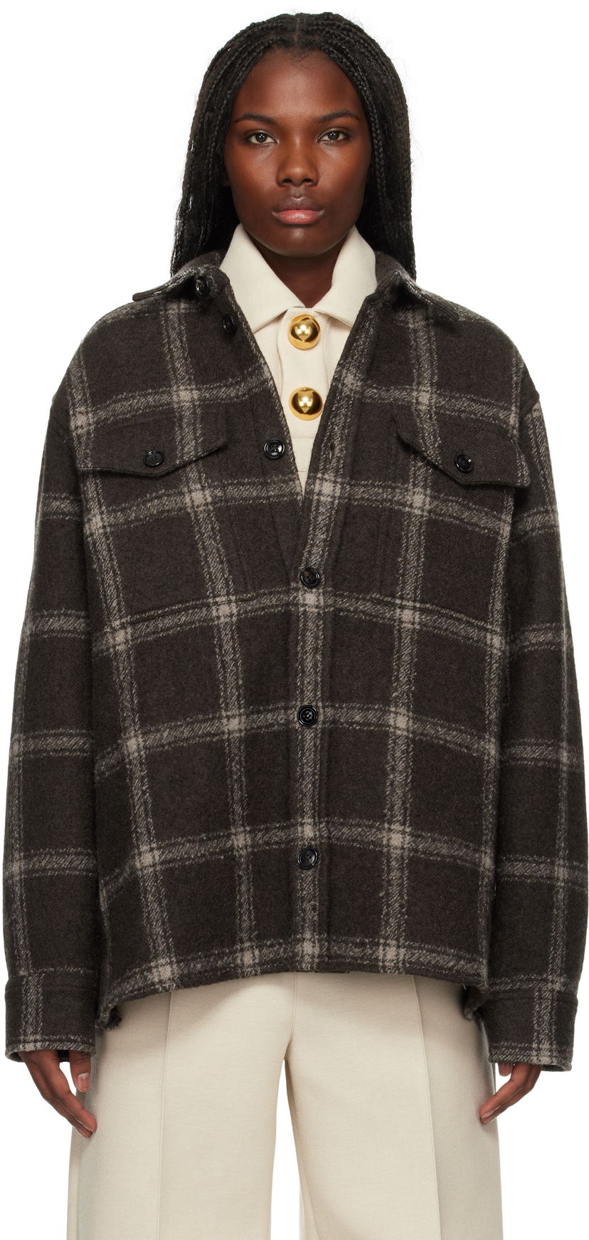 Skjorte AMI Overshirt Chest Pocket Brun | UJK244.WO0001
