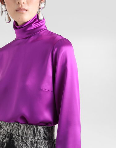 Skjorte Dolce & Gabbana Dolce & Gabbana Silk Satin Turtle-Neck Top Lilla | F7AN6TFU1AUR0718, 3