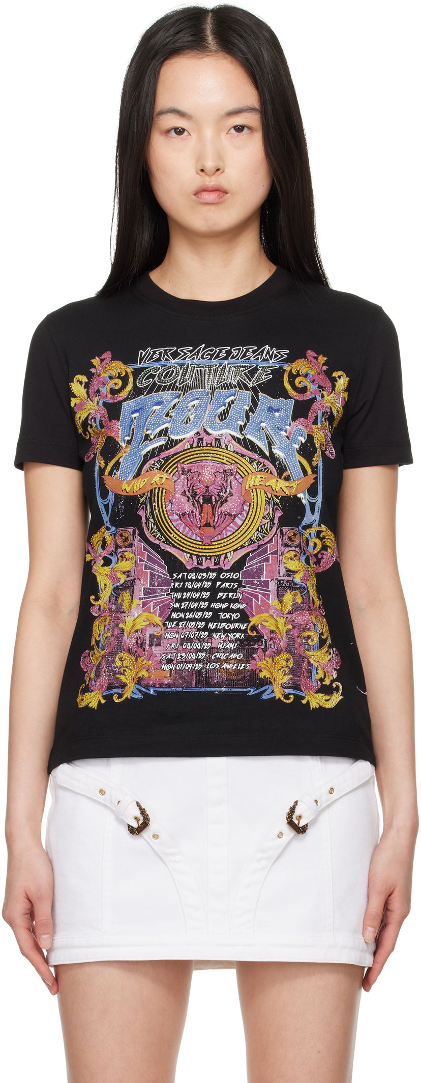 T-shirt Versace Versace Jeans Couture Crystal Tour Graphic T-Shirt Sort | E78HAHC03_ECJ01C