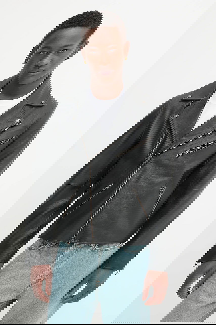 Jakke Samsoe Samsoe Samsoe Samsoe SACOBAIN Leather Moto Jacket Sort | M25200027, 0