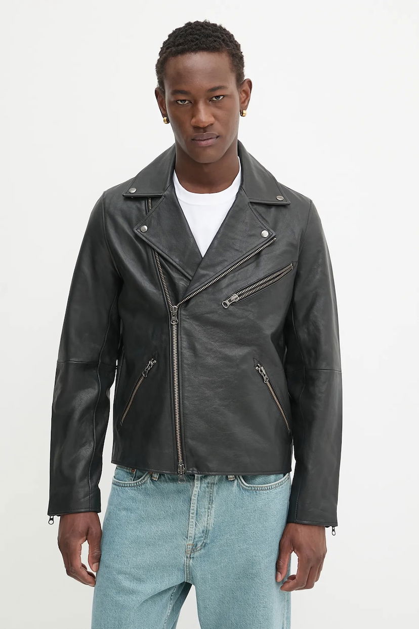 Jakke Samsoe Samsoe Samsoe Samsoe SACOBAIN Leather Moto Jacket Sort | M25200027