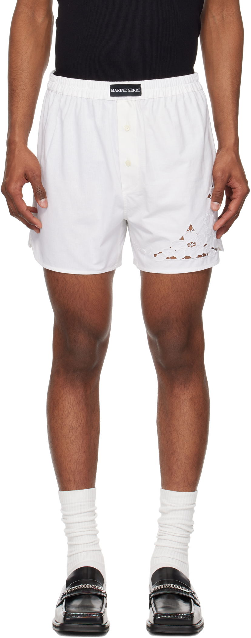 Boksere Marine Serre Marine Serre Regenerated Linen Shorts Hvid | USH002A UWOV0007