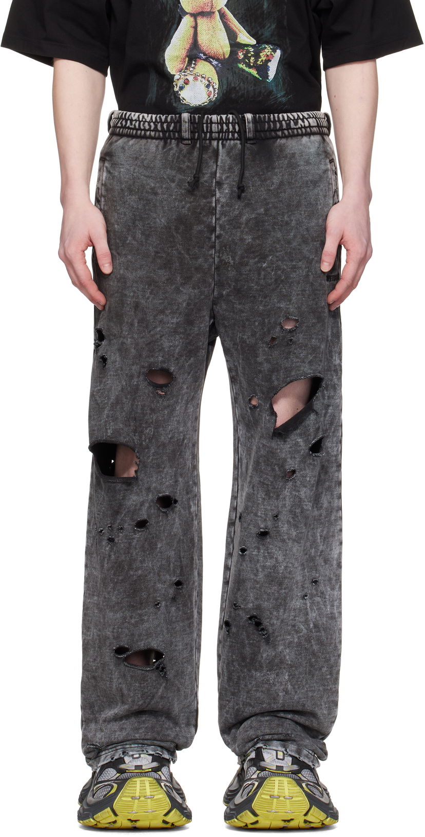 Joggingbukser We11done We11done Destroyed Jersey Sweatpants Grå | WD-TA0-25-726-U-BK