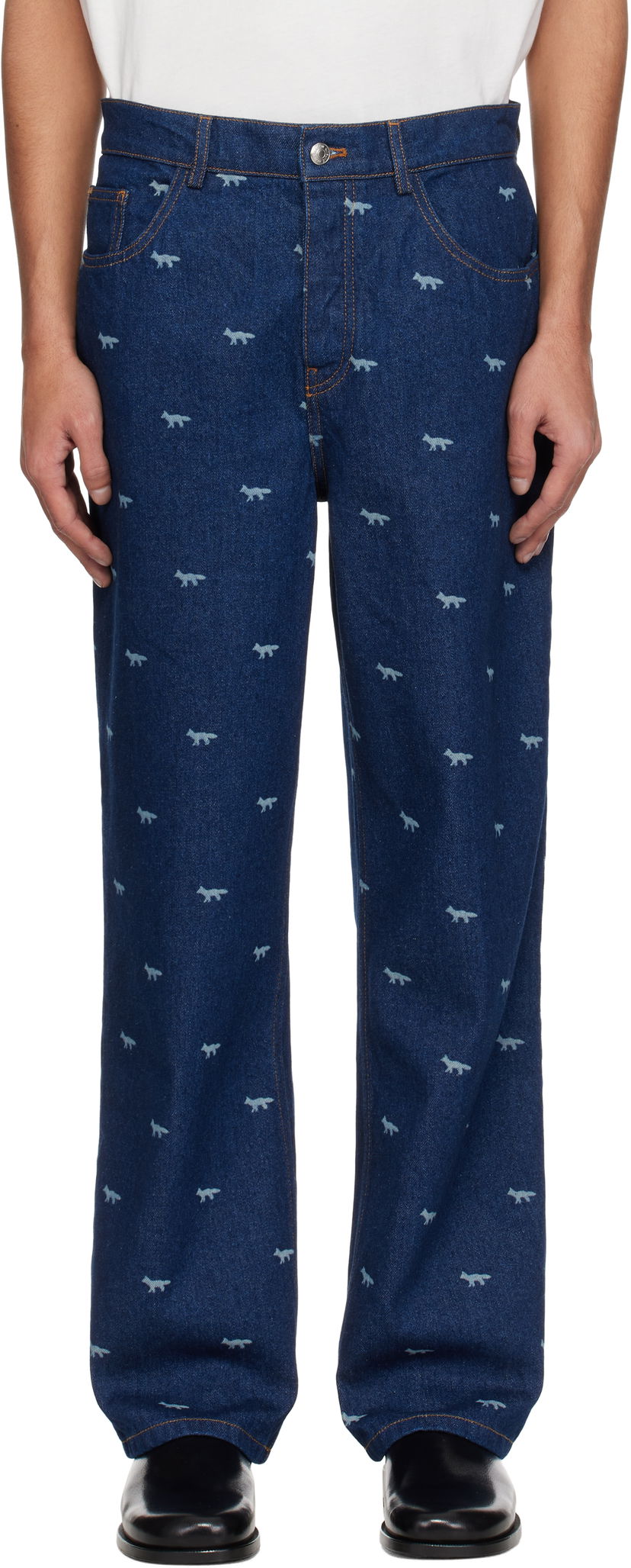 Jeans MAISON KITSUNÉ Maison Kitsuné Fox Print Relaxed Jeans Blå | OM01105WD4014