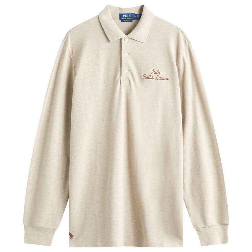 Polo skjorte Polo by Ralph Lauren Script Logo Long Sleeve Polo Beige | 710957364001