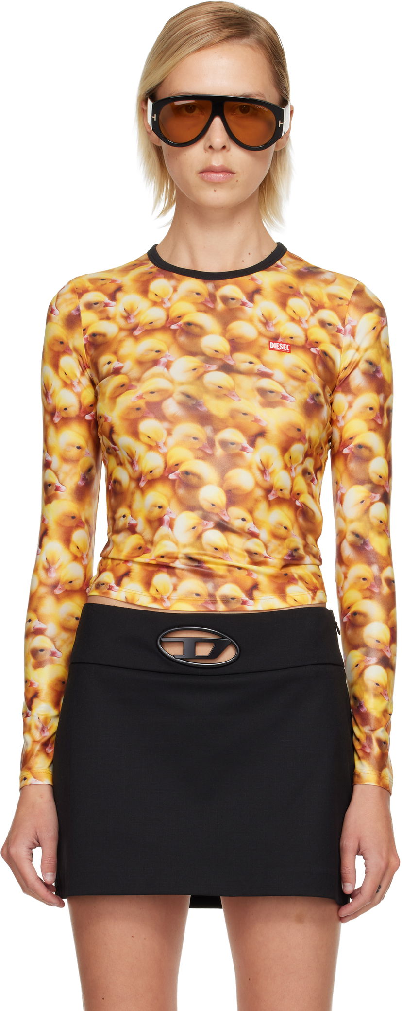T-shirt Diesel All-Over Duckling Print Crewneck Long Sleeve Top Flerfarvet | A19608 0JLCC