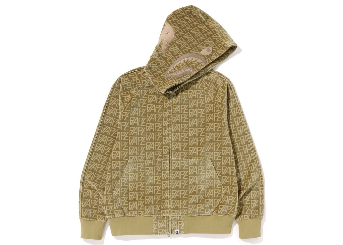 Sweatshirt BAPE Logo Monogram Velour Shark Full Zip Hoodie Beige | 1J30-115-010, 0
