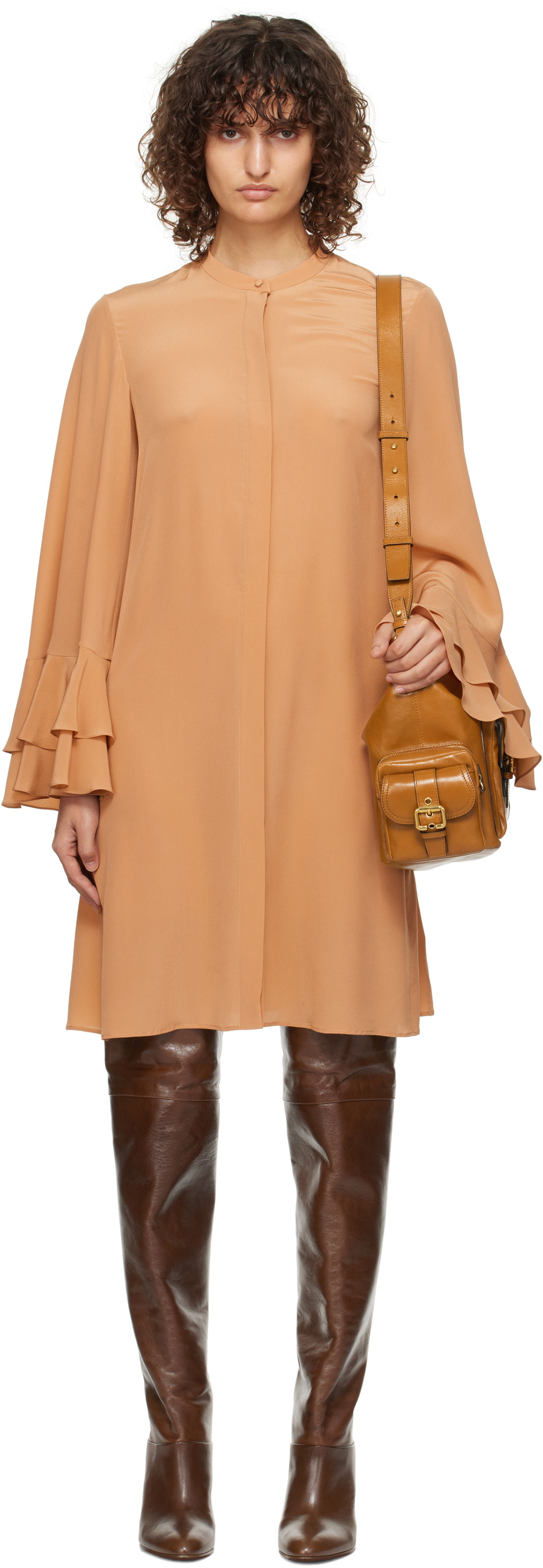 Kjole CHLOÉ Tiered Sleeve Mini Dress Orange | CH24WRO39125, 0