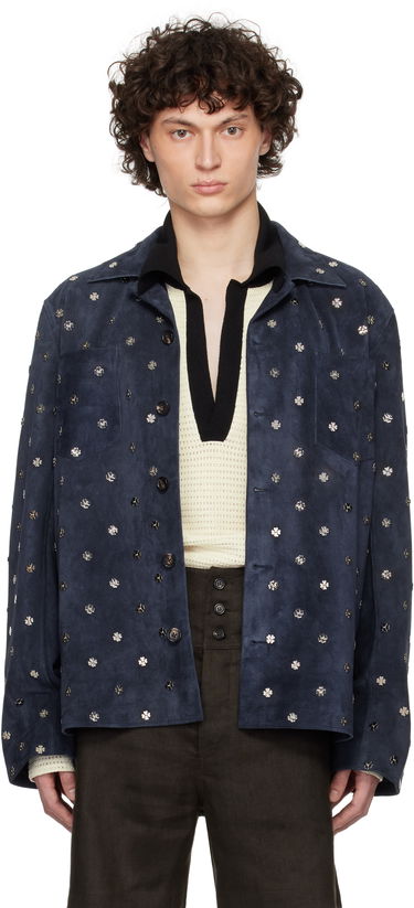 Jakke Bode Bode Clover Suede Work Shirt Blå | MRS25JA034, 0