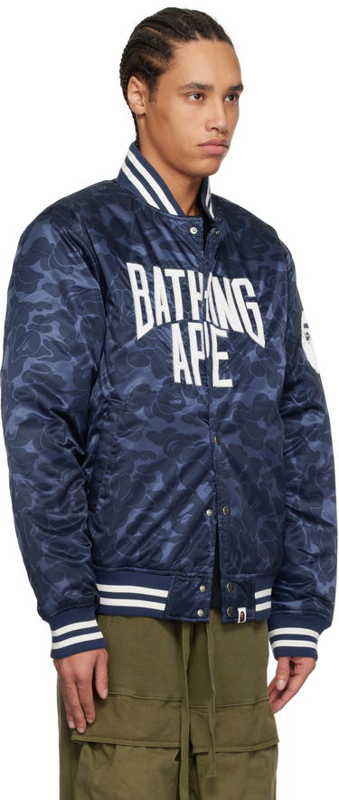Bomberjakke BAPE A Bathing Ape Camo Varsity Bomber Jacket Mørkeblå | 001HJK801005M, 1