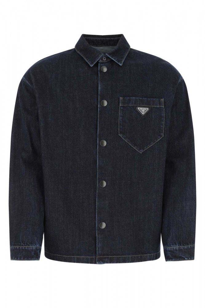 Skjorte Prada Denim Shirt Mørkeblå | GEC066S212109J- F0008