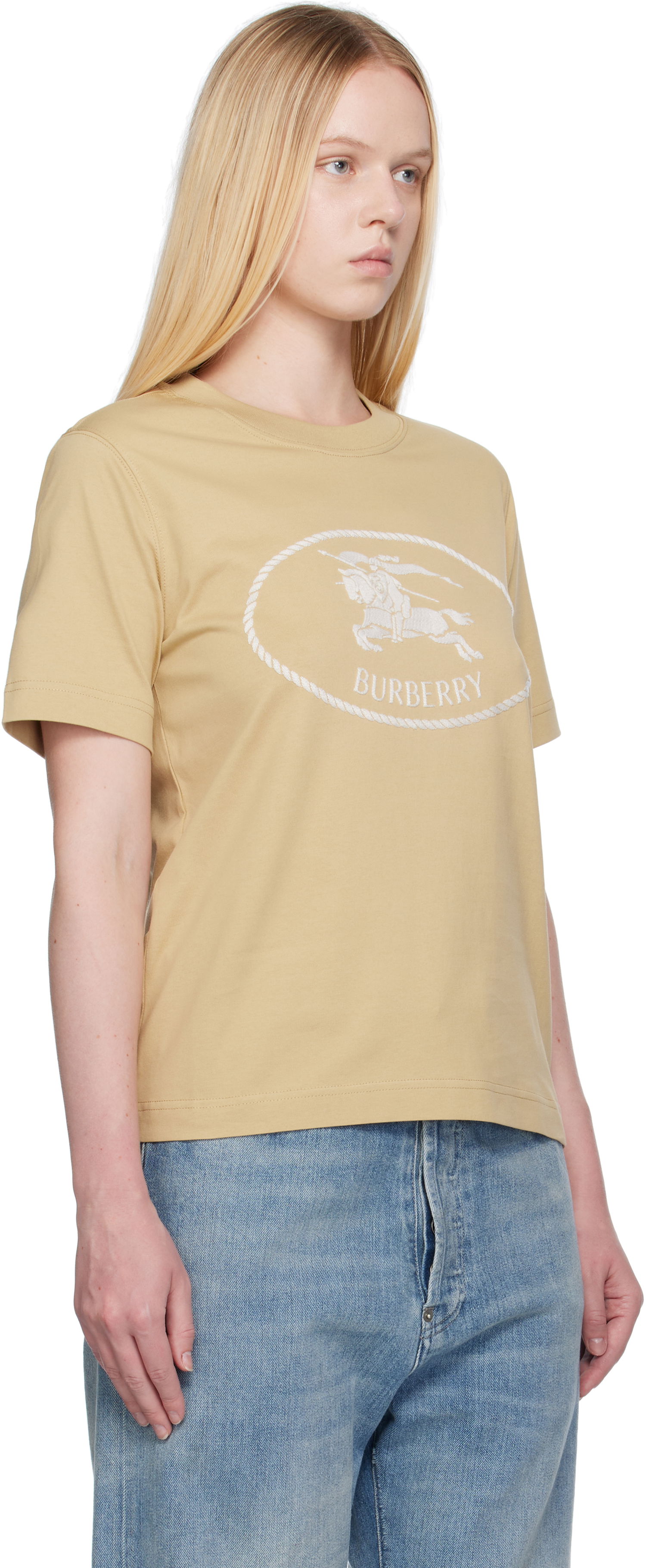 T-shirt Burberry Burberry Knight Stamp Cotton T-Shirt Beige | 8110926, 1