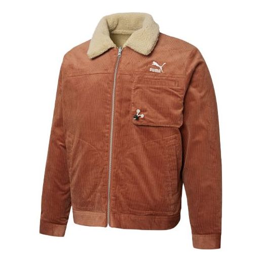 Bomberjakke Puma Cord Embroidered Logo Reversible Corduroy Jacket Brun | 534751-17