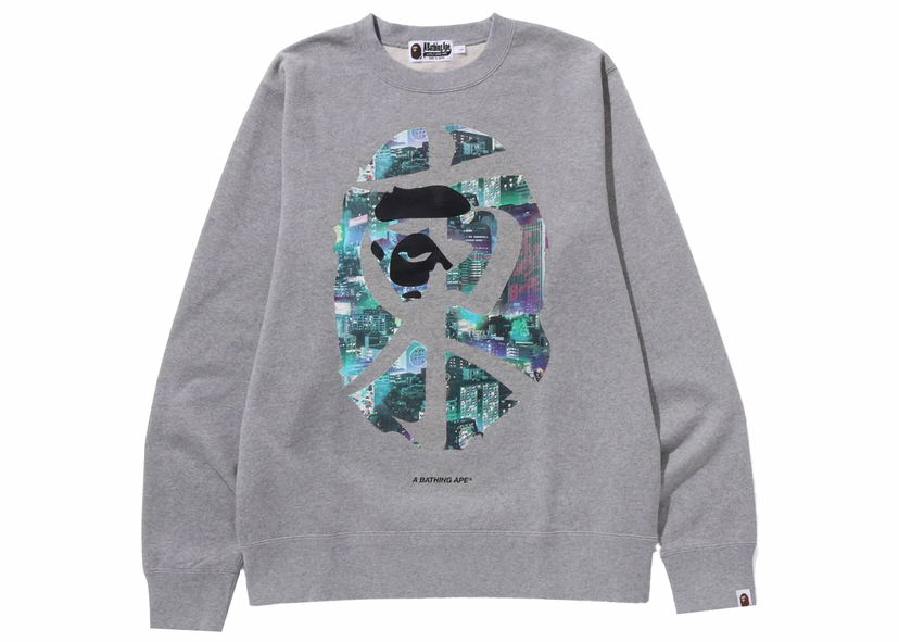 Sweatshirt BAPE BAPE Neon Tokyo Crewneck (FW23) Gray Grå | 1J72-113-006
