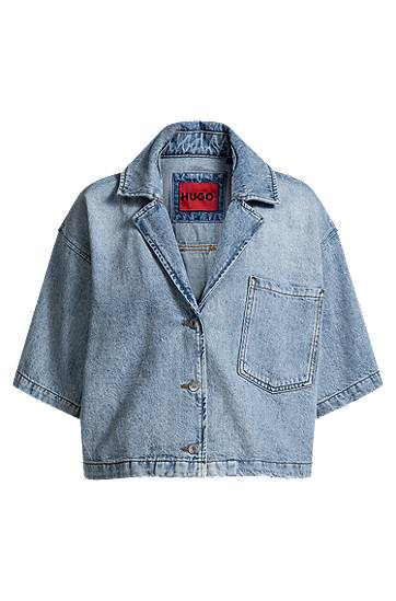 Jakke BOSS HUGO Relaxed-Fit Denim Blouse Blå | 50535366