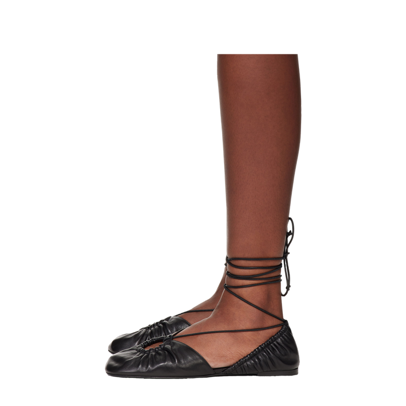 Sneakers og sko LANVIN Lanvin Mesure Lace-Up Leather Ballerina Flats Sort | FW-SAMS0W-NAPA-E25