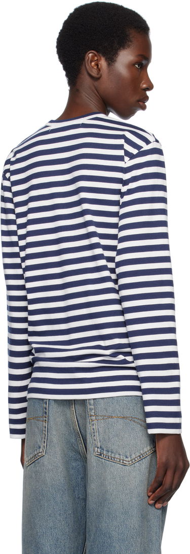 Sweater Comme des Garçons COMME des GARÇONS PLAY Striped Long Sleeve T-Shirt with Red Heart Emblem Mørkeblå | AX-T806-051, 2
