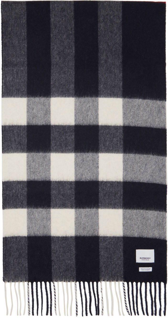 Tørklæde Burberry Check Scarf Navy & White Mørkeblå | 8015553