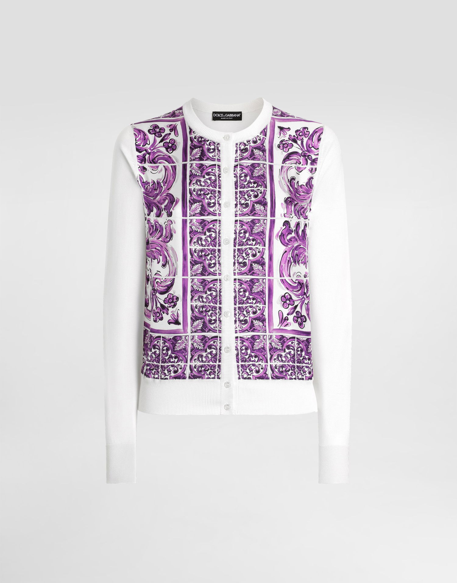 Sweater Dolce & Gabbana Dolce & Gabbana Women's Silk Cardigan with Majolica Print Hvid | FXV10TJBSJFH25DQ, 0