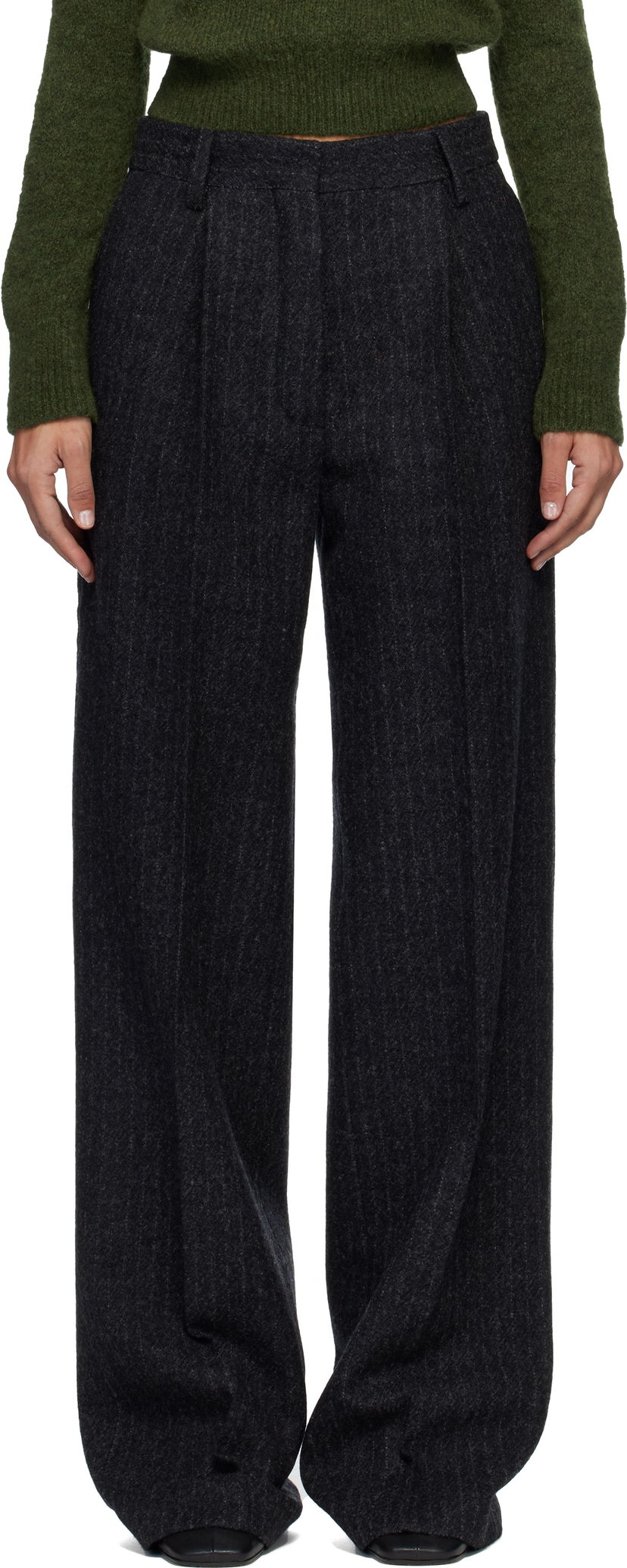 Bukser Dries Van Noten Dries Van Noten Pinstripe Pleated Wool Trousers Grå | 252-010922-2042