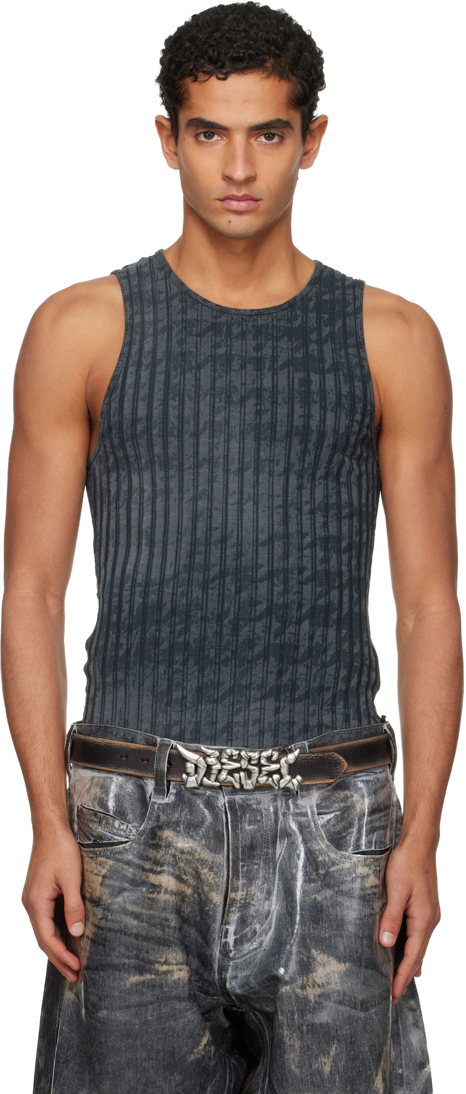 Tanktop Diesel Ribbed Distressed Tank Top Grå | A21587-0QKBU-02A, 0