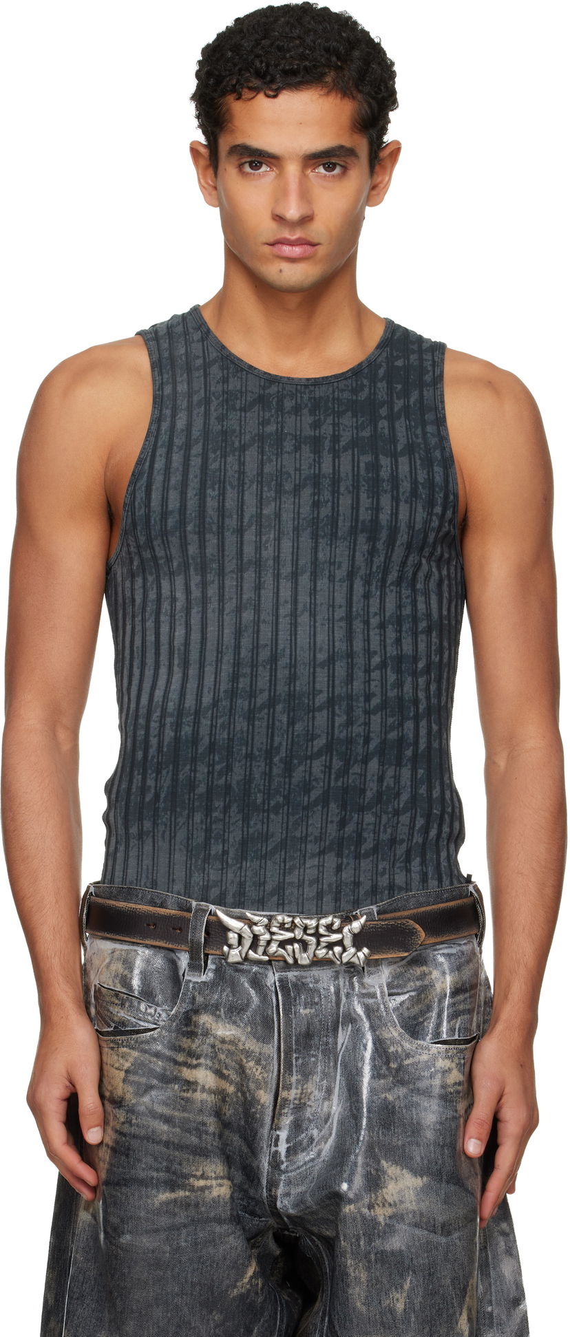 Tanktop Diesel Ribbed Distressed Tank Top Grå | A21587-0QKBU-02A