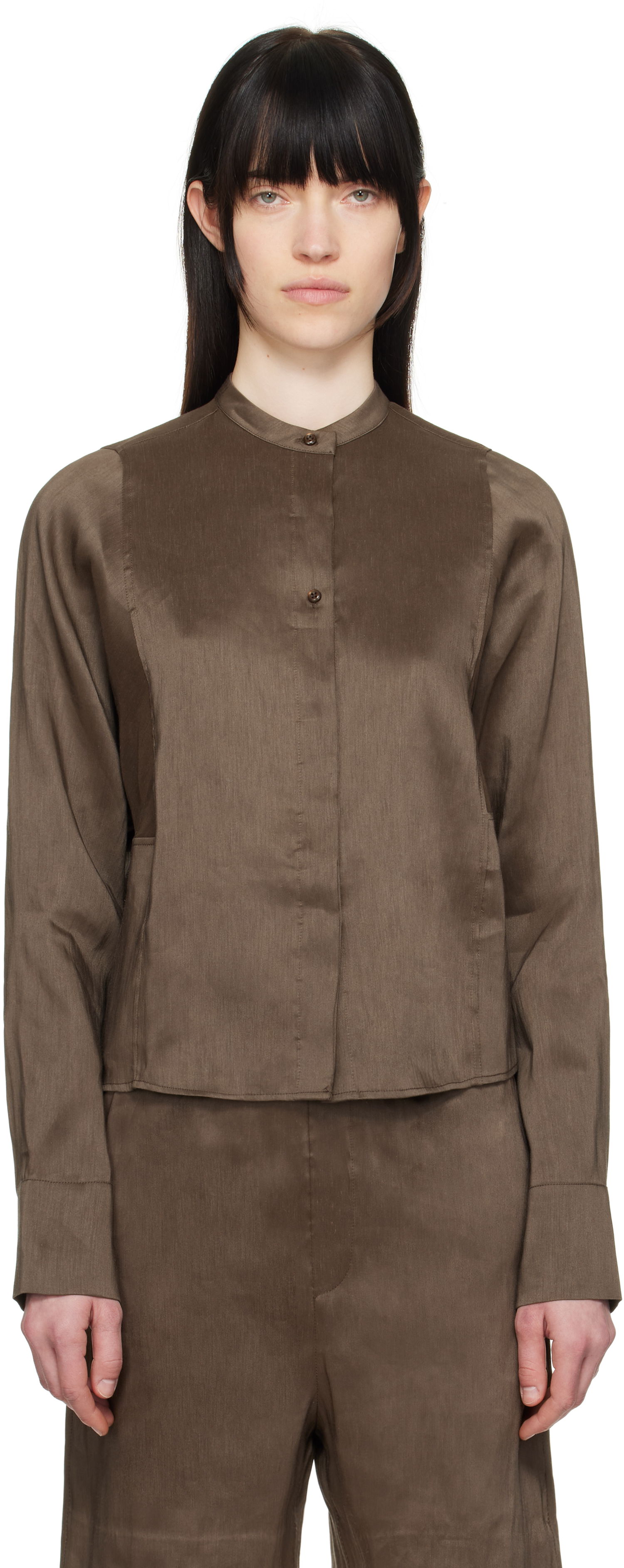 Skjorte Loulou de Saison Loulou de Saison Siara Band Collar Blouse Brun | SIARA, 0