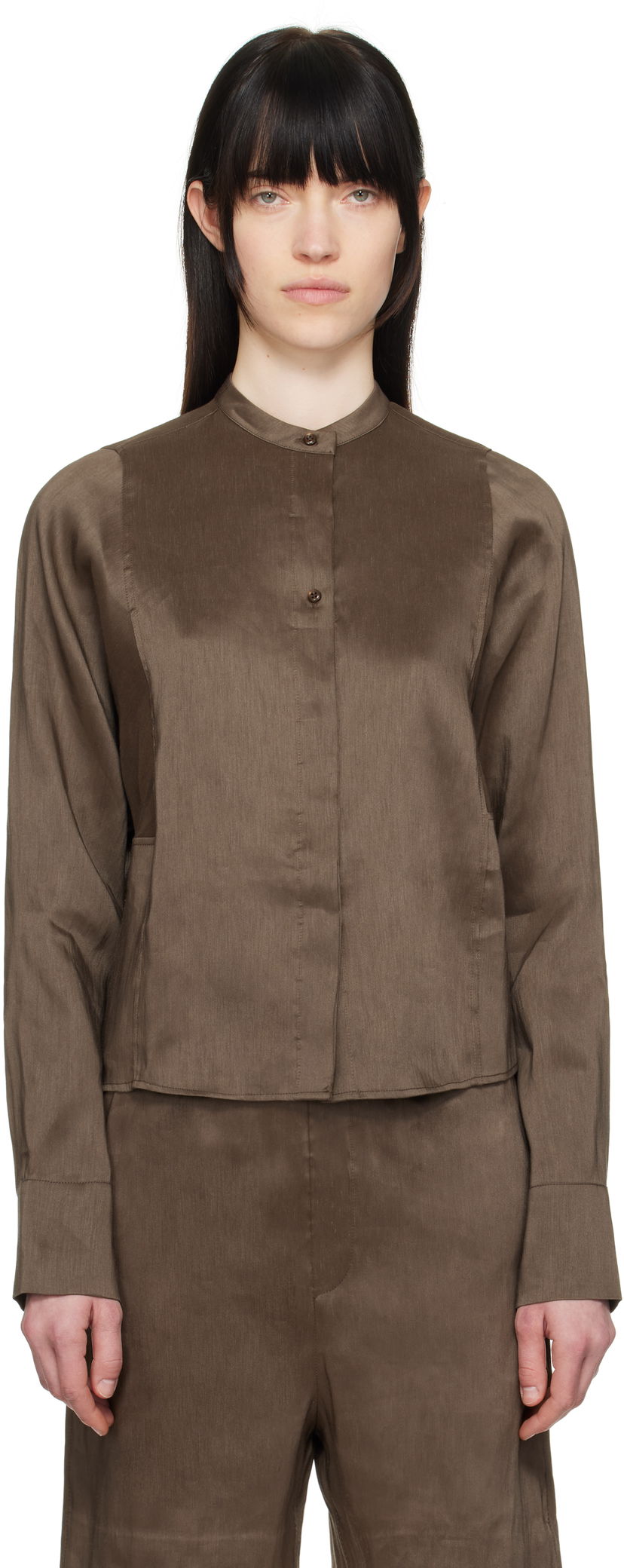 Skjorte Loulou de Saison Loulou de Saison Siara Band Collar Blouse Brun | SIARA