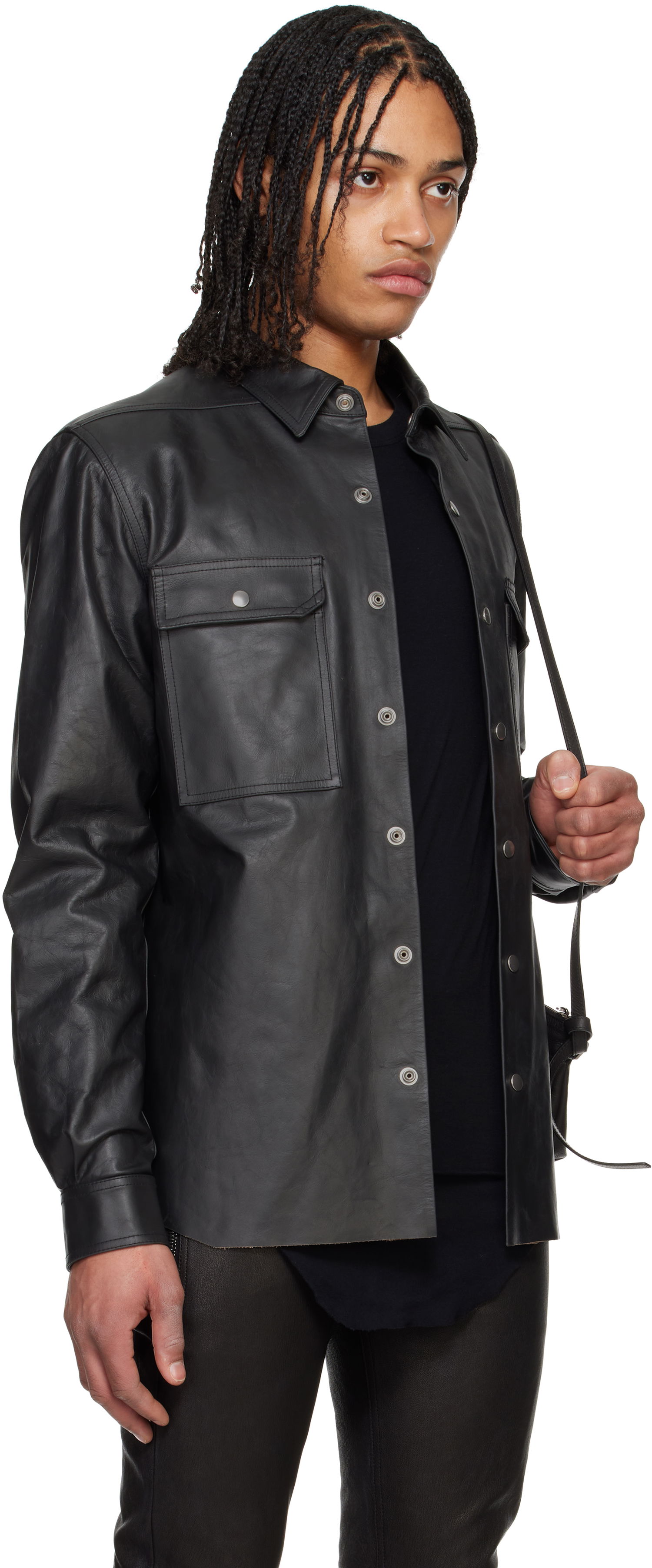 Skjorte Rick Owens Rick Owens Hollywood Leather Overshirt Sort | RU01E5729 LTP, 1