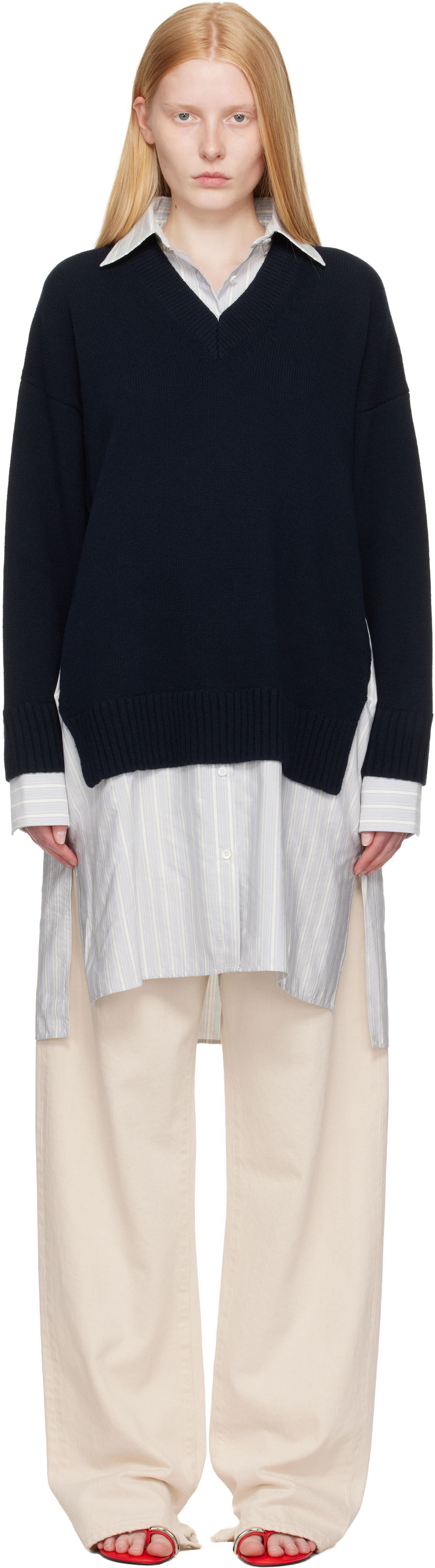 Sweater Stella McCartney Stella McCartney Crewneck Jumper Shirt Dress Mørkeblå | 6K10643S2583