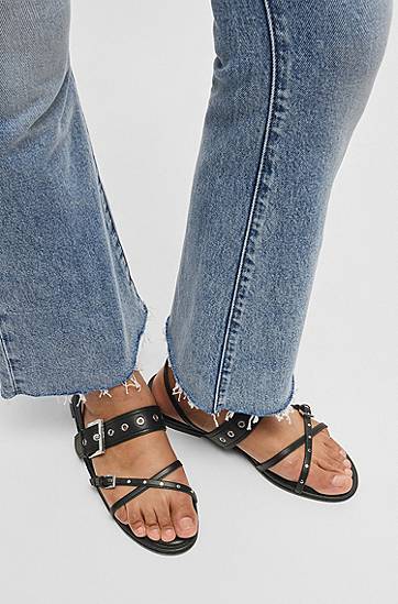 Tilbehør BOSS Leather Sandals with Eyelets and Studs Sort | 50542090, 1