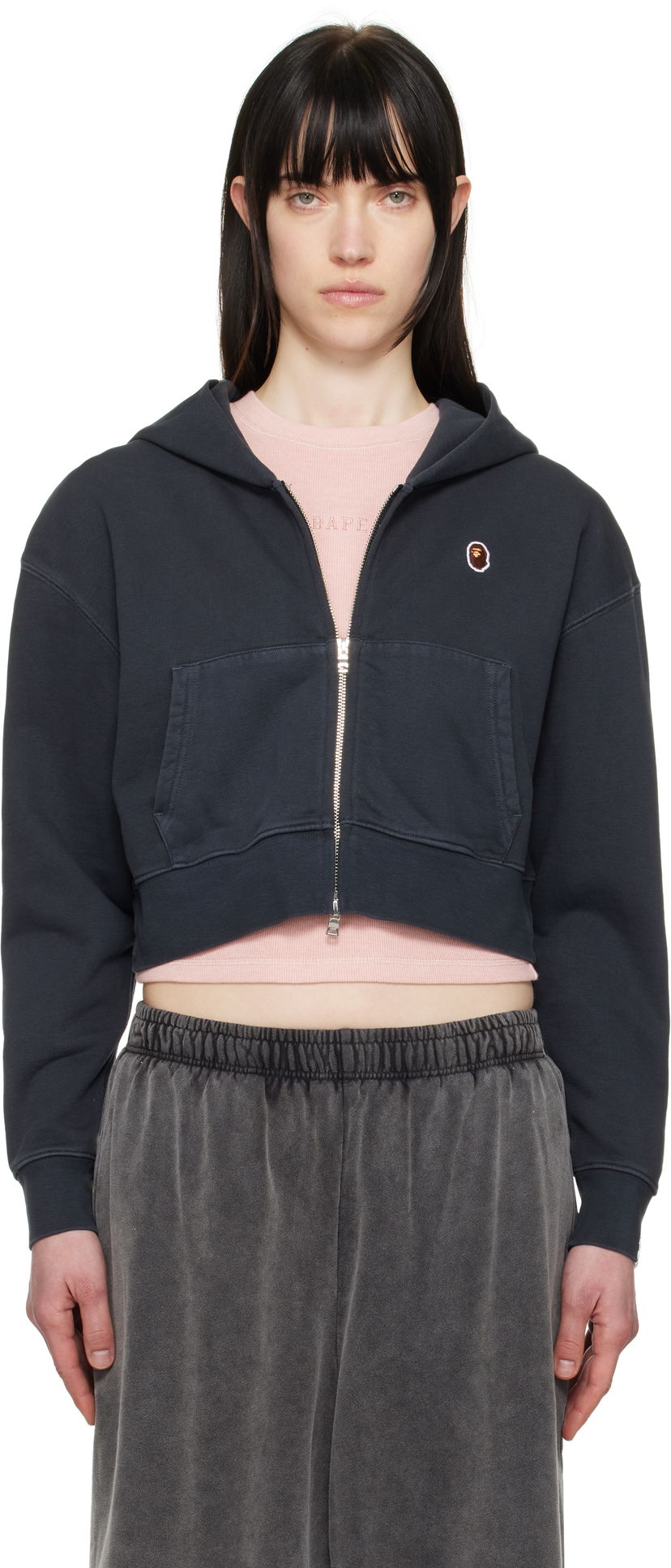 Sweatshirt BAPE BAPE One Point Cropped Zip Hoodie Mørkeblå | 001ZPL302007L