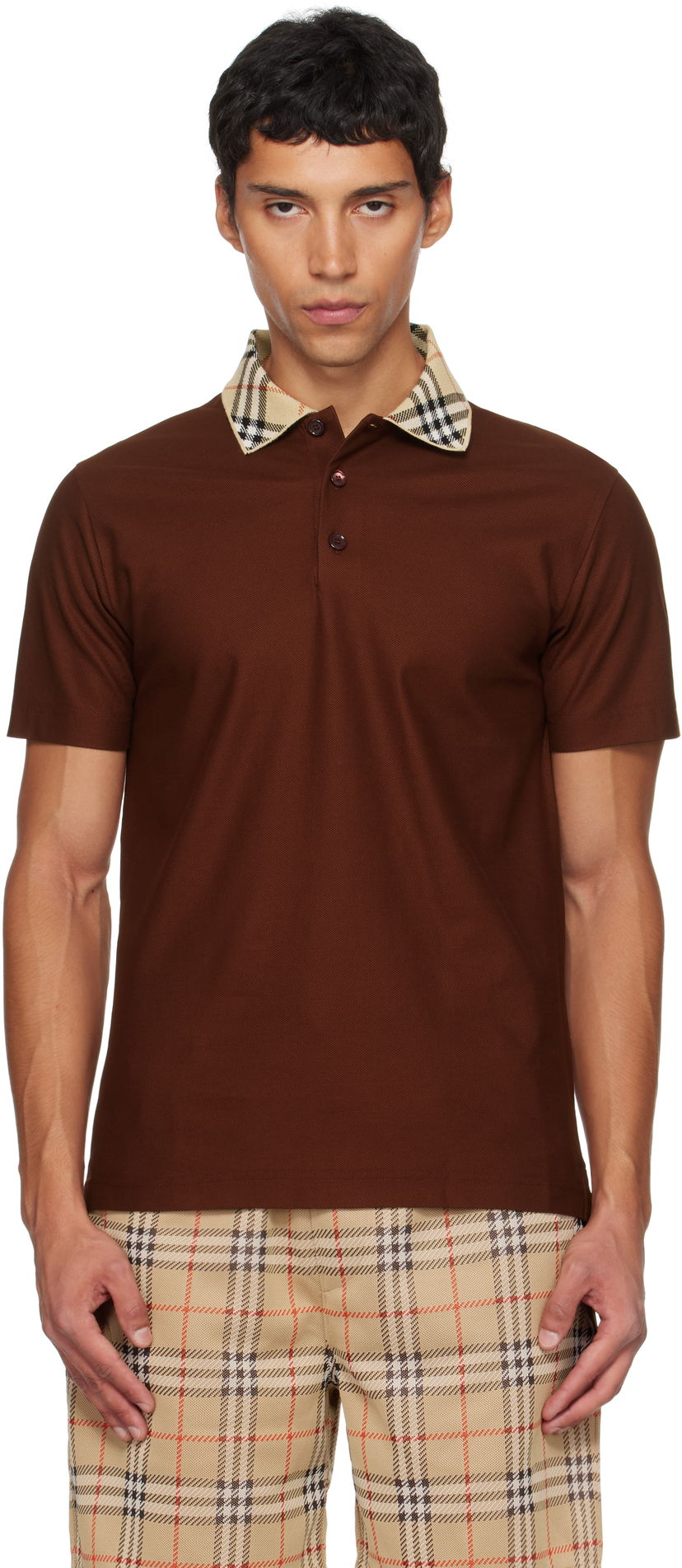 Polo skjorte Burberry Burberry Check Collar Polo Brun | 8110945