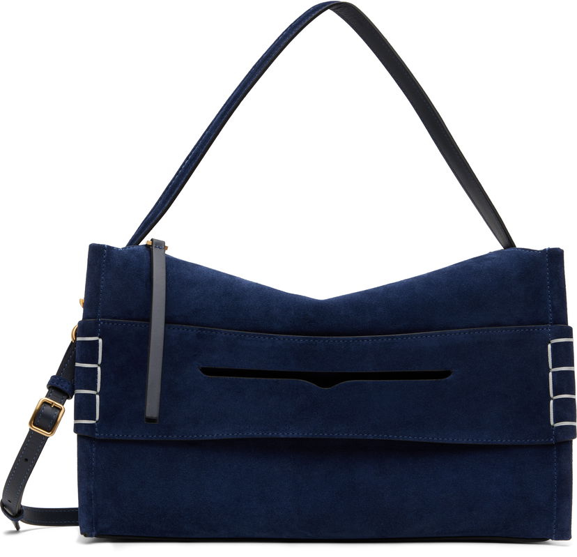 Skuldertaske JW Anderson JW Anderson Medium Loafer Suede Shoulder Bag Mørkeblå | HB0733-LA0364