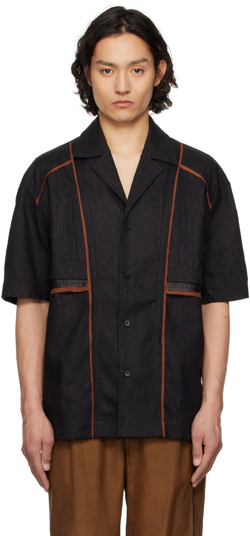 Skjorte Feng Chen Wang Feng Chen Wang Patchwork Short Sleeve Shirt Sort | FUS19SR09