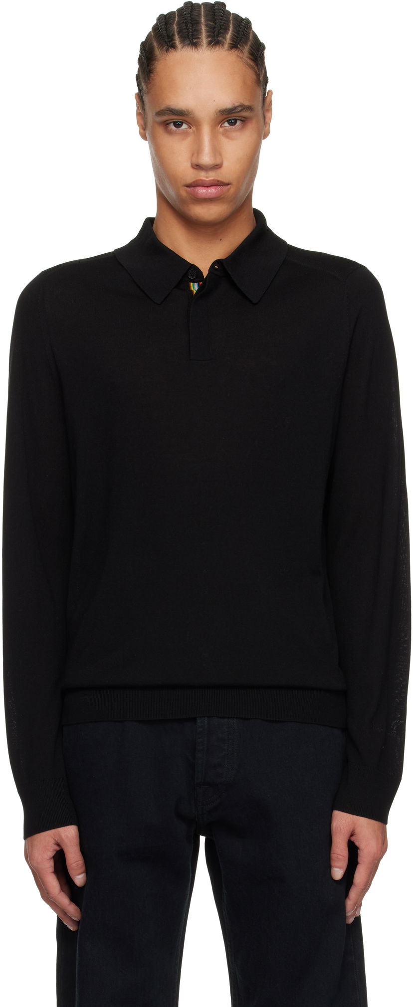 Sweater Paul Smith Paul Smith Merino Wool Knitted Long Sleeve Polo Sort | M1R-241Z-P02093-79