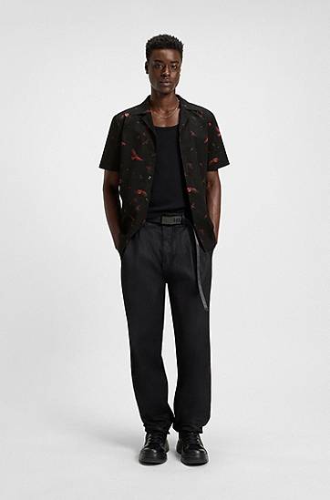 Skjorte BOSS Relaxed Fit Printed Cotton Poplin Shirt Sort | 50545328, 1
