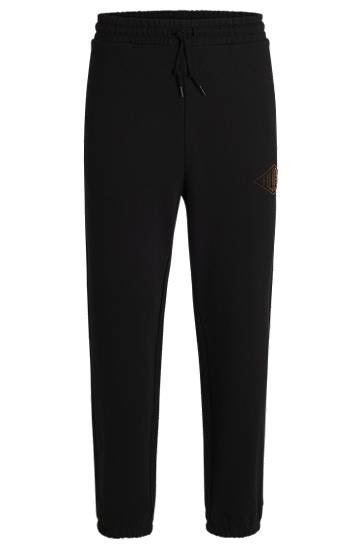Joggingbukser BOSS Cotton-Terry Tracksuit Bottoms with Embroidered Logo Sort | 50534952