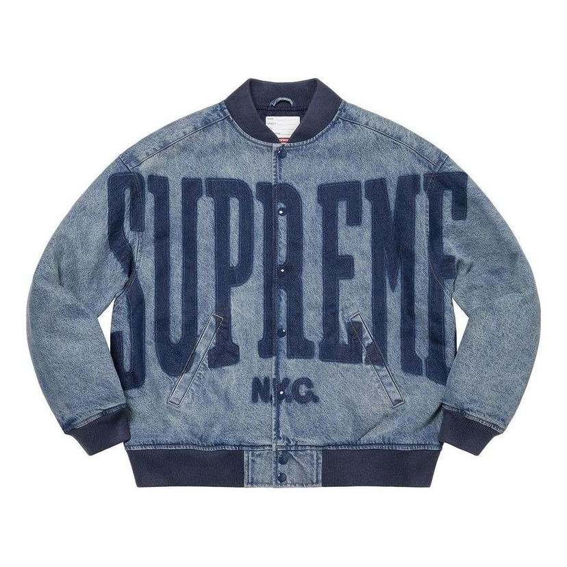 Bomberjakke Supreme Washed Knockout Denim Varsity Jacket Blå | SUP-SS23-171