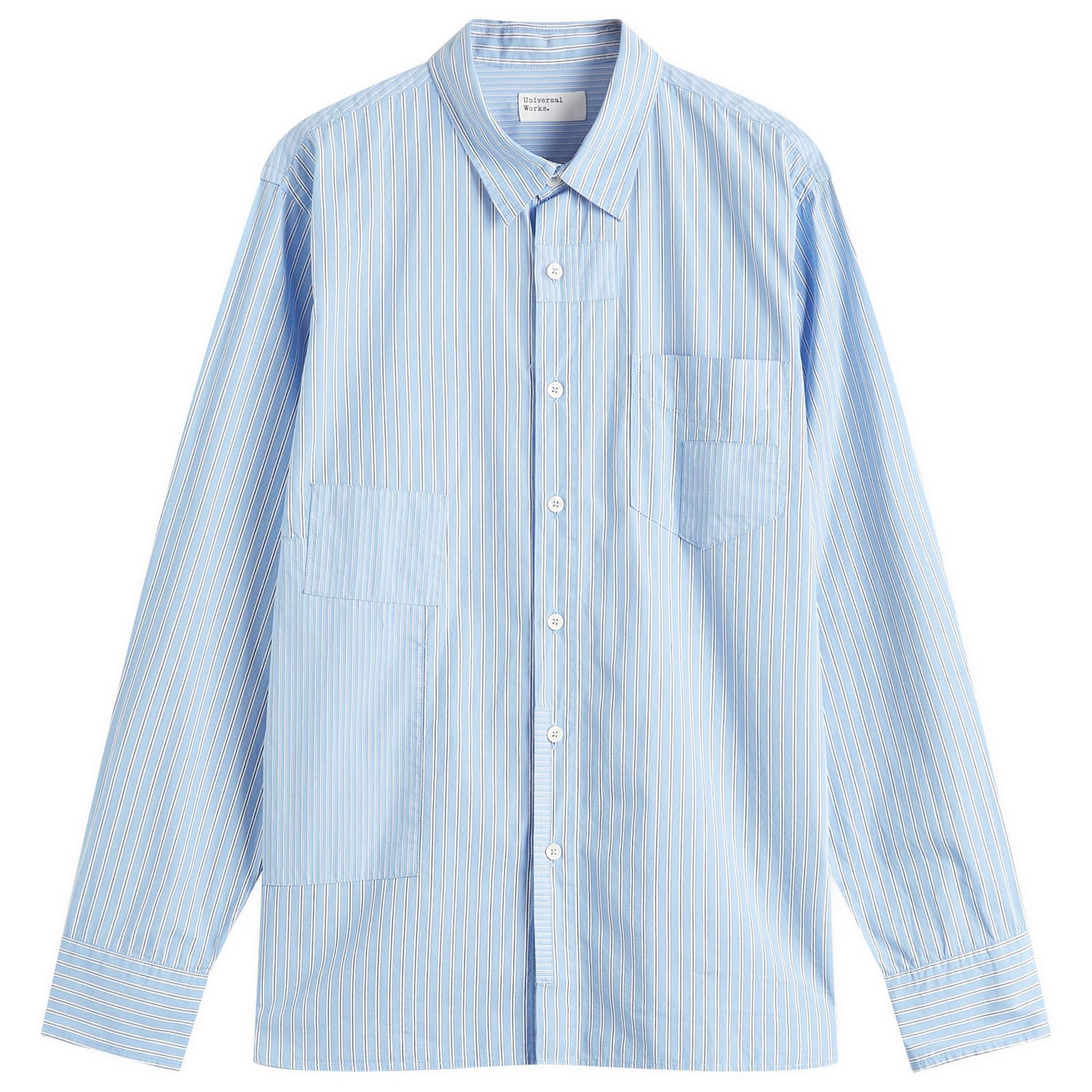 Skjorte Universal Works Universal Works Vila Stripes Patched Shirt, Size Large Blå | P32055-BLU, 0