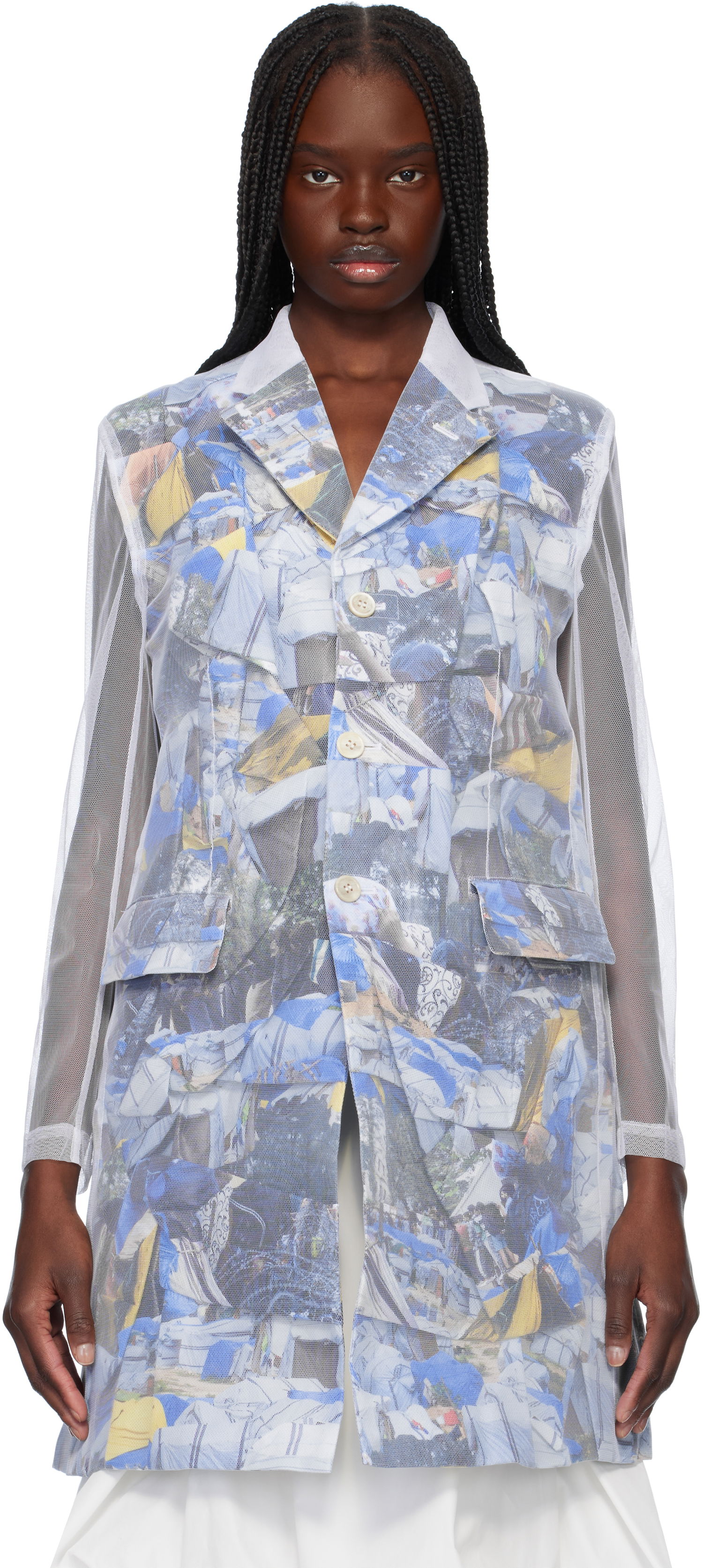 Vindjakke Comme des Garçons Comme des Garçons Layered Mesh Print Jacket Hvid | GO-J038-S25, 0