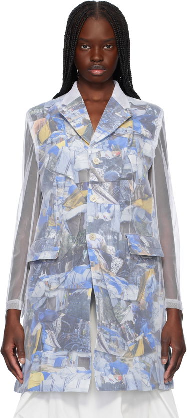 Vindjakke Comme des Garçons Comme des Garçons Layered Mesh Print Jacket Hvid | GO-J038-S25, 0