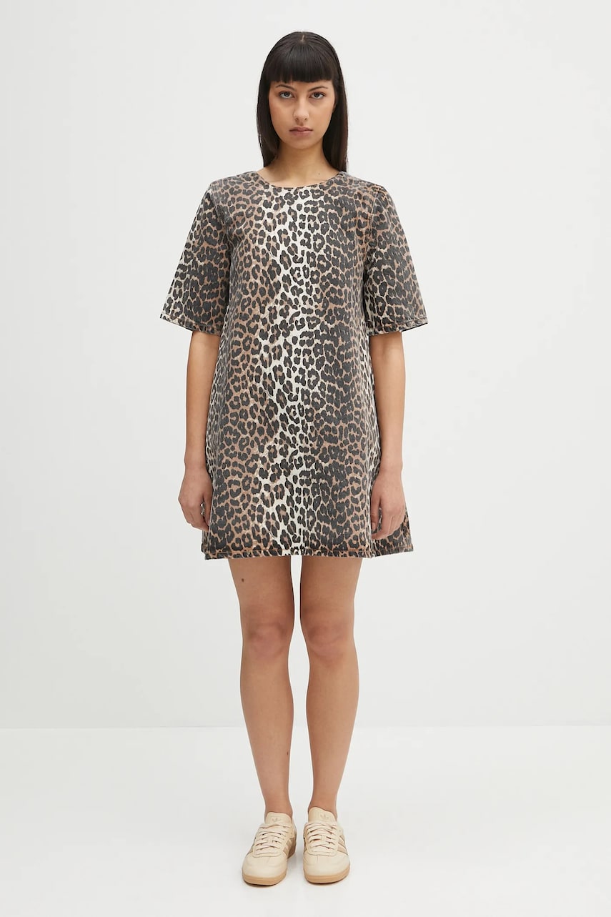 Kjole GANNI GANNI Print Denim Open Back Mini Dress Flerfarvet | J1677, 0