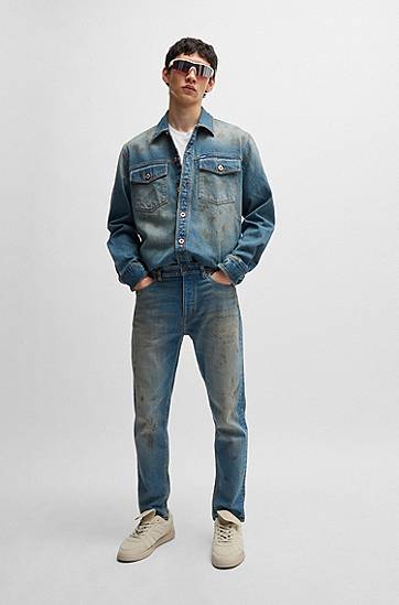 Skjorte BOSS HUGO Loose-Fit Denim Shirt with Used Effects Blå | 50534187, 1
