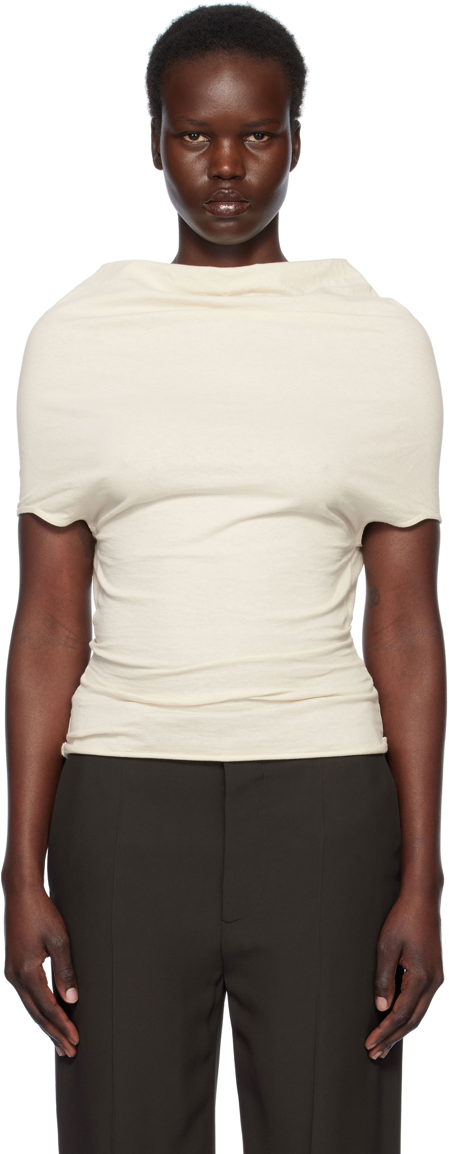 T-shirt Rick Owens Rick Owens Hollywood Jersey Shroud T-Shirt Beige | RP01E7225 JNC, 0