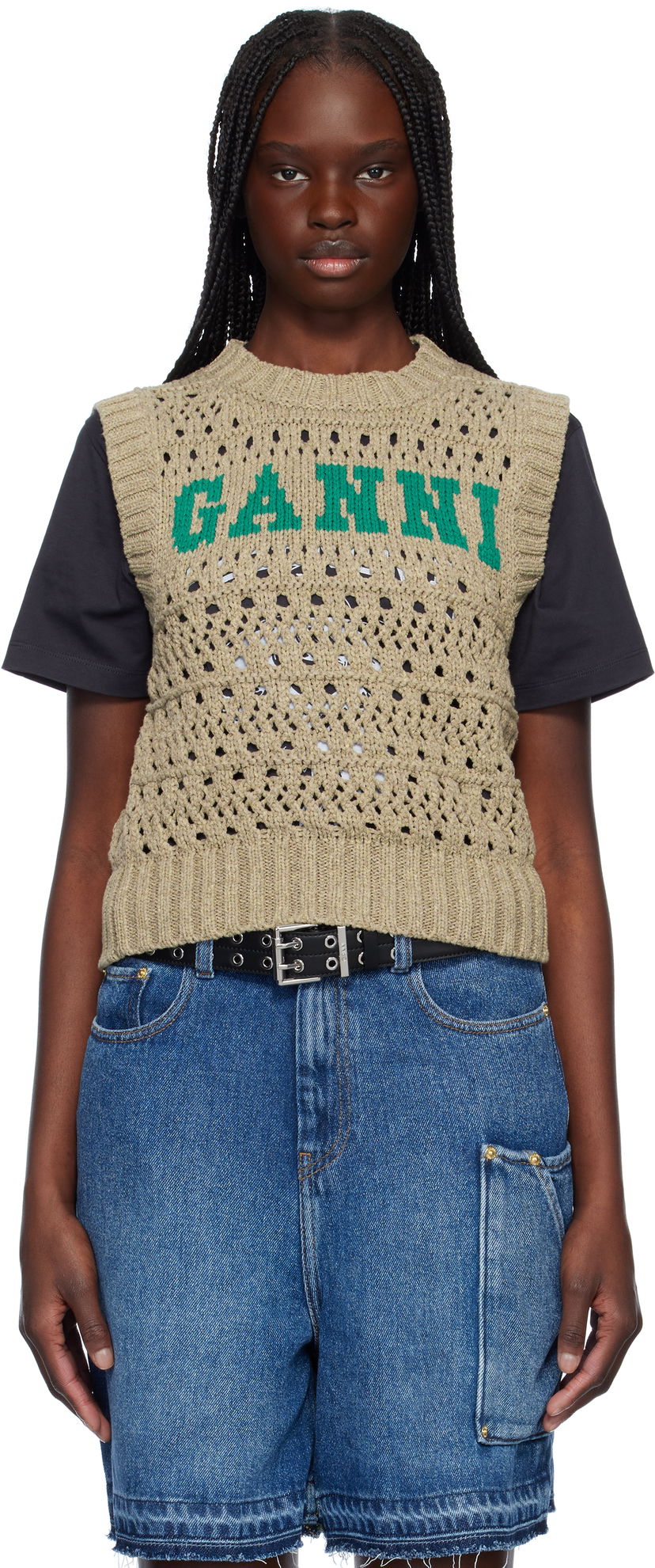 Sweater GANNI GANNI Knit Vest Beige | K2428