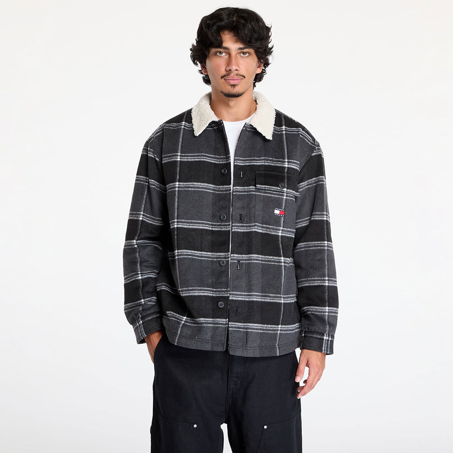 Jakke Tommy Hilfiger Check Sherpa Overshirt Black Check Sort | DM0DM19652 BDS, 0