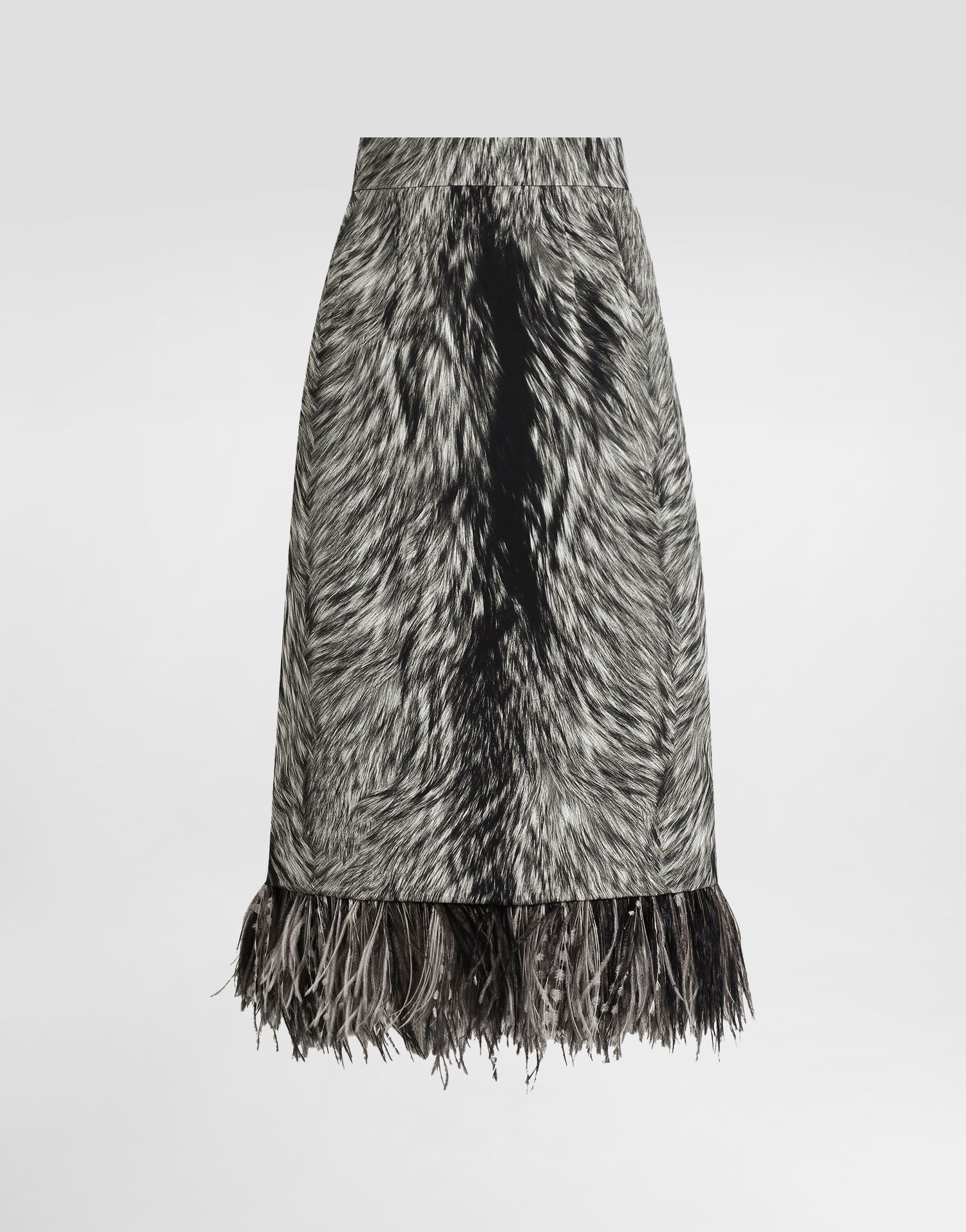 Nederdel Dolce & Gabbana Calf-length Pencil Skirt With Fur Print And Feathered Detailing Grey Grå | F4C1ITFSA71HI3VQ, 0