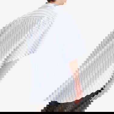 Skjorte VETEMENTS VETEMENTS Pinstripe Short Sleeve Shirt, Size Large Blå | UA66SH420L, 3