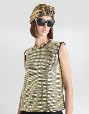 Tanktop Dolce & Gabbana Sleeveless Crystal Mesh Blouse Metalisk | F7AK7ZFLSK3S0997, 3